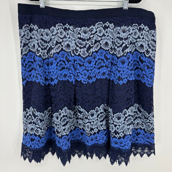 3/$25 Isaac Mizrahi Floral Lace Skirt 20W Short Ombre Color Block Flare Blue - Picture 3 of 8